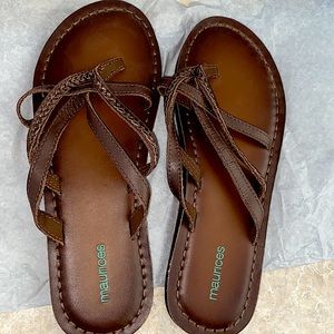 Brown leather braided strap sandals. Maurice’s size 11